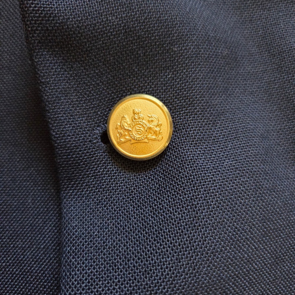 Stafford Navy Blue Wool Blend Blazer Men's Gold Button Tailored USA Size 46R Vtg - Picture 4 of 13